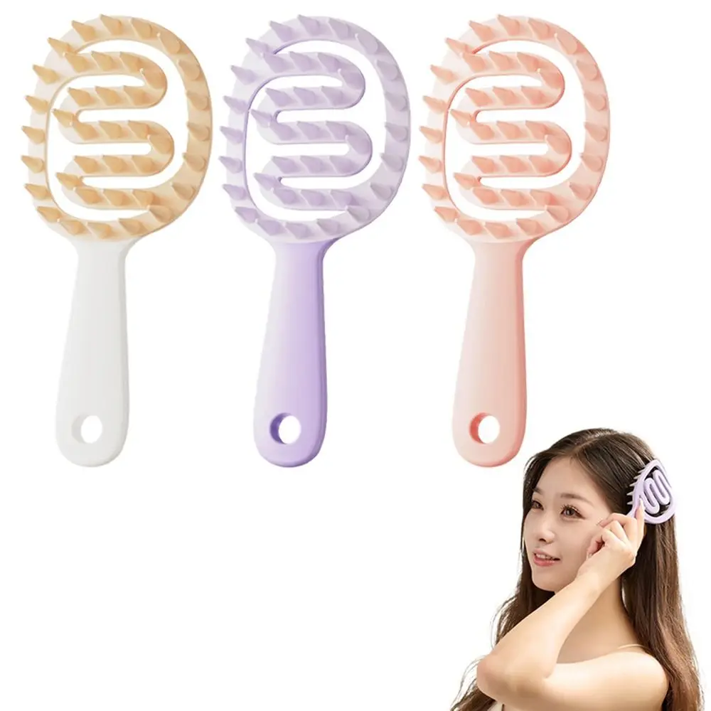 Hollowed-out Scalp Massage Comb Easier to Grip Head Relaxation Silicone Shampoo Brush Curved Vented Dandruff Removal