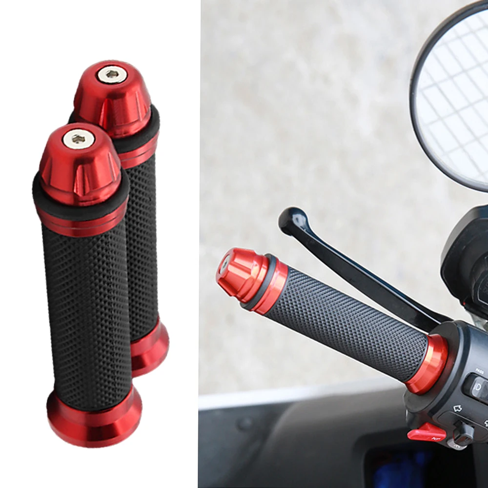 2PCS Motorcycle Grips Cover Blue/Red Color Universal for Motorbikes, Scooters, Street Bikes Aluminium Alloy Rubber Handle Cover