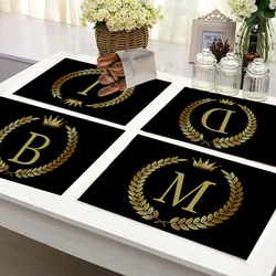 Huisdecor Zwart Goud Brief Afdrukken Linnen Placemat Voor Eettafel Drinken Achtbaan Huisdecoratie Moderne Keuken Cup Pads