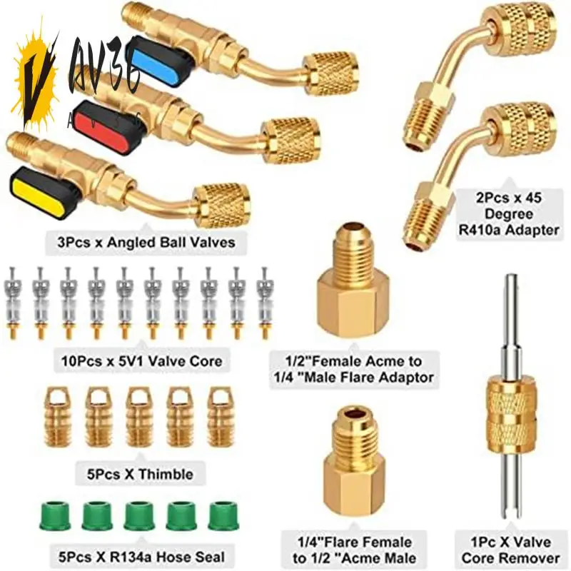 

AV36-1Set Air Conditioning Angle Ball Valve Parts Accessories For R410A R134AR12 R22 AC HVAC For Mini Split System