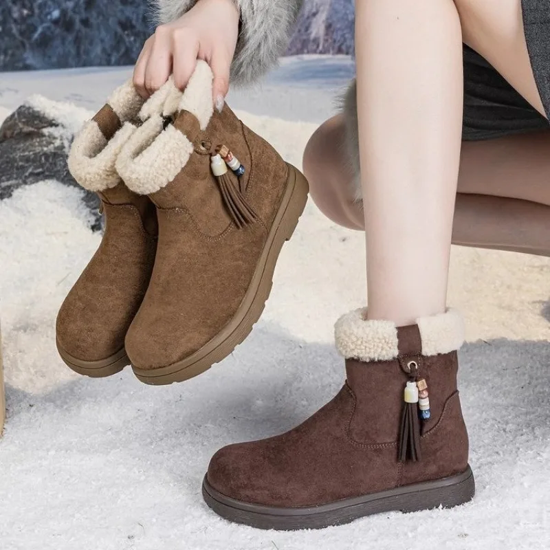 

2025 Winter Women's Best Selling Simple Snow Boots Luxury Design Platform Heels Cotton Female Warm Boots Plu Casual Short Boot