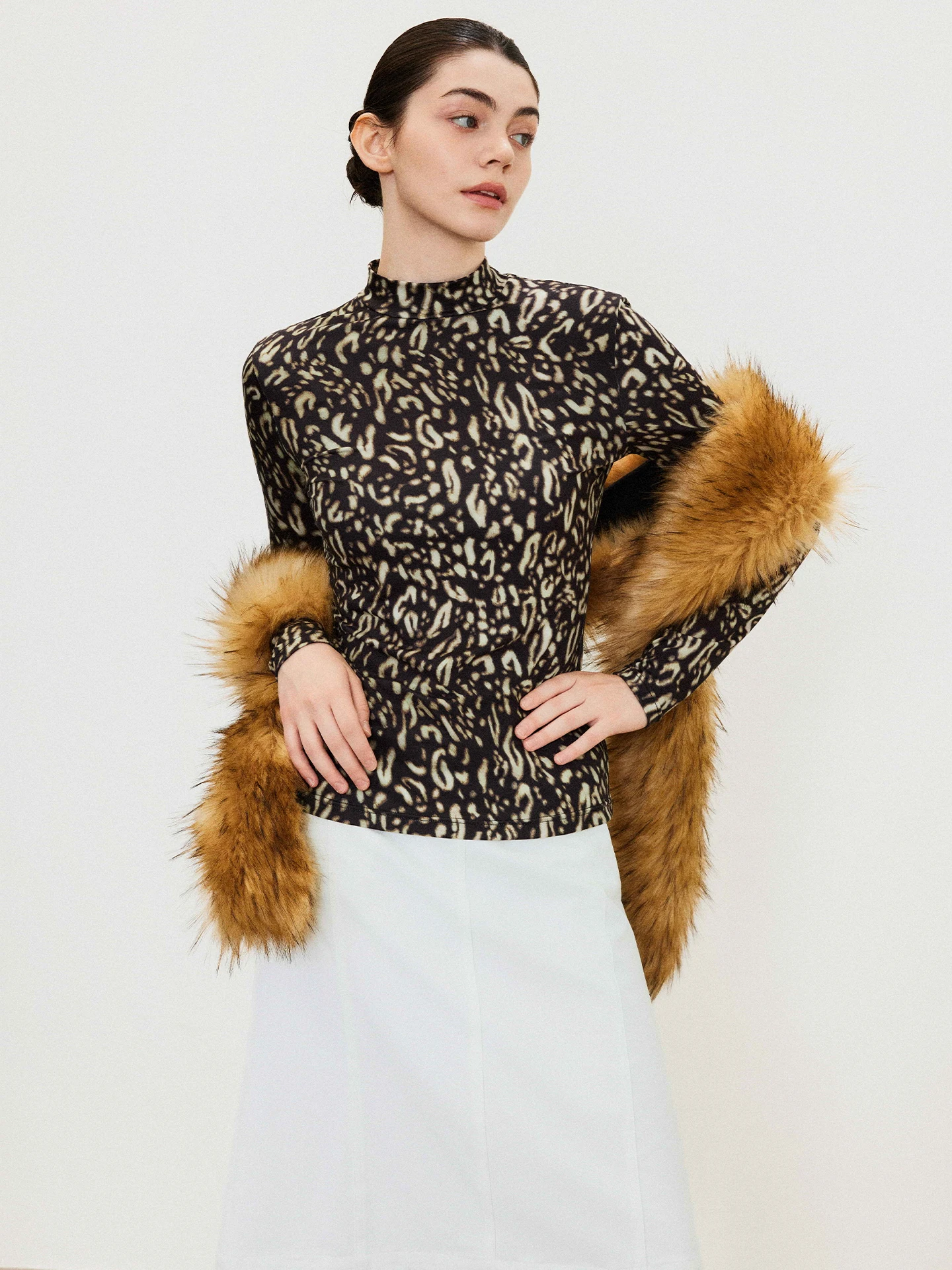 

TechSavvy Animal Print Long Sve T-irt High Ne Base Layer Tight Fit Top Cotton Blend Spandex round Irregular Pattern