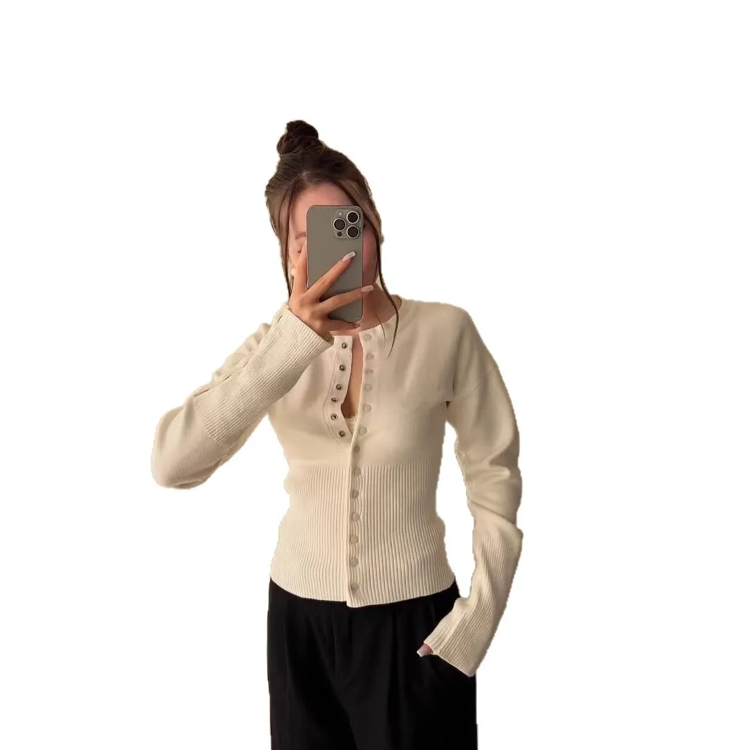 المرأة قاعدة طبقة 2025 الفرنسية الكلاسيكية سترة أنيقة المرأة طاقم الرقبة سترة متماسكة الخريف الشتاء ملابس خارجية غير رسمية