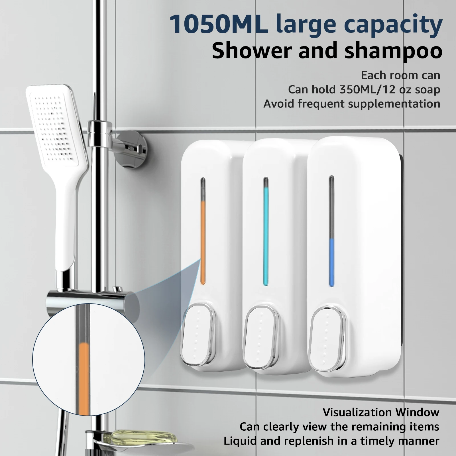 Wall Mounted Soap Dispenser 3 Chamber Shampoo Shower Gel Dispenser Detergent Container Family Hotel Bathroom Accessories