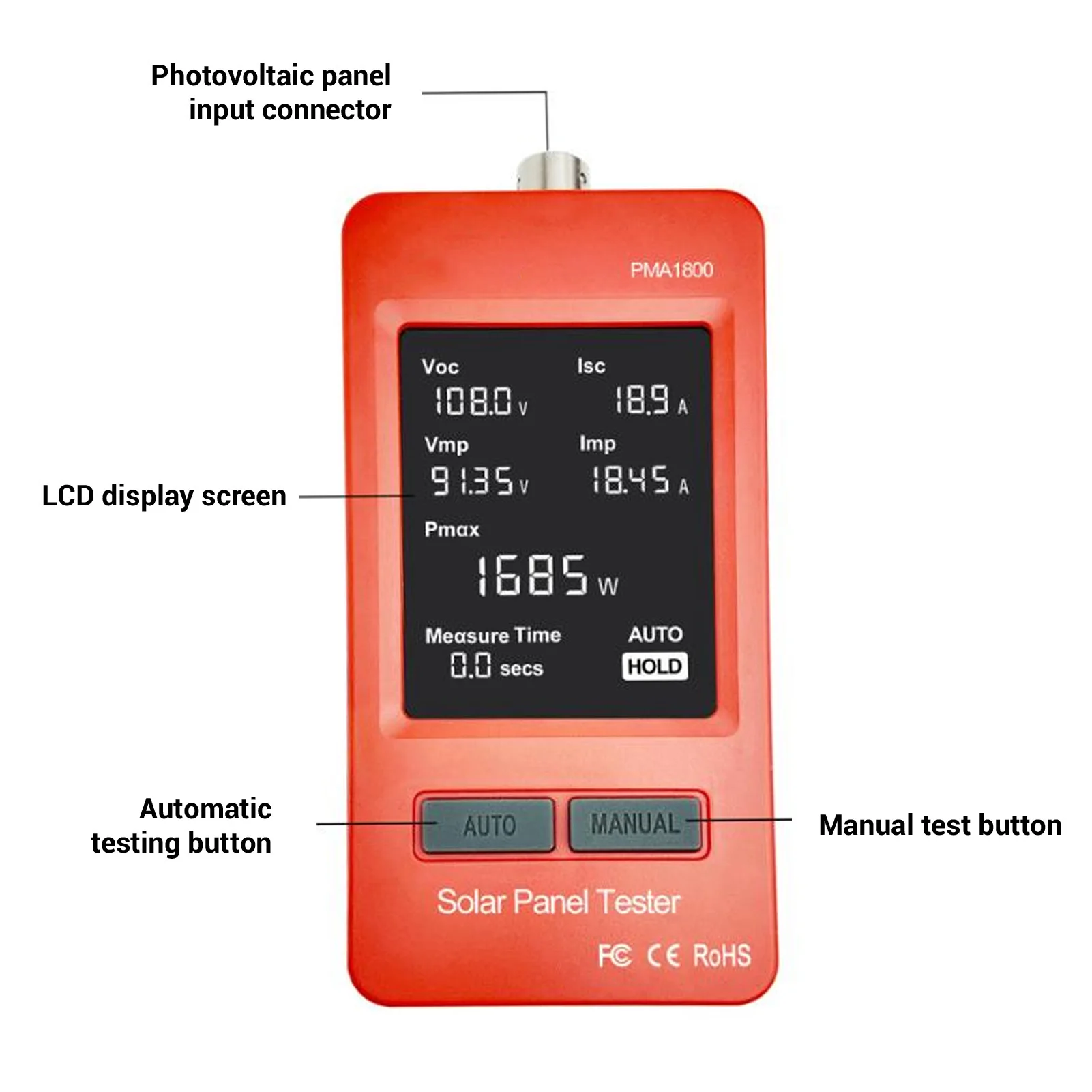 Photovoltaic Panel Multimeter Backlit HD LCD Display Multi Safety MPPT Test Solar PV Panel Tester Photovoltaic Panel Multimeter