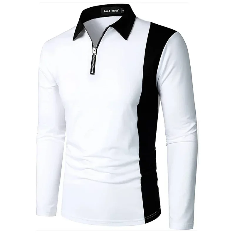 New Men\'s Polo Shirt Man Lapel Long Sleeve Patchwork Color Design T Shirt