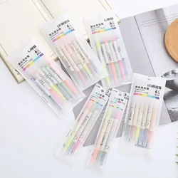 3/6pcs Dubbele Gekleurde Markeerstift Marker Pennen Fluorescerende Pen Tekening Markeerstiften tweekoppige Markers Pastel Briefpapier