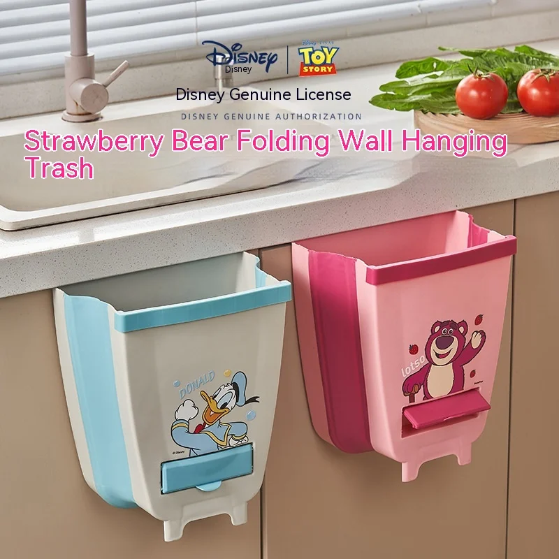 New Disney Mickey Mouse Wall-mounted Fold Garbage Can Cartoon Winnie The Pooh Kitchen Trash Can Vehicle Mounted Garbage Can