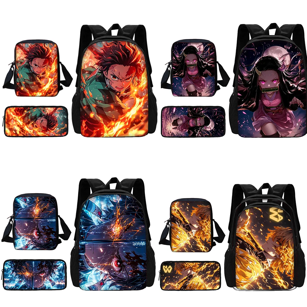 3 pcs set Demon Slayer Kamado Tanjirou Child School Backpack With Shoulder Bag Pencil Bags School Bags for Boys Girls Best Gift