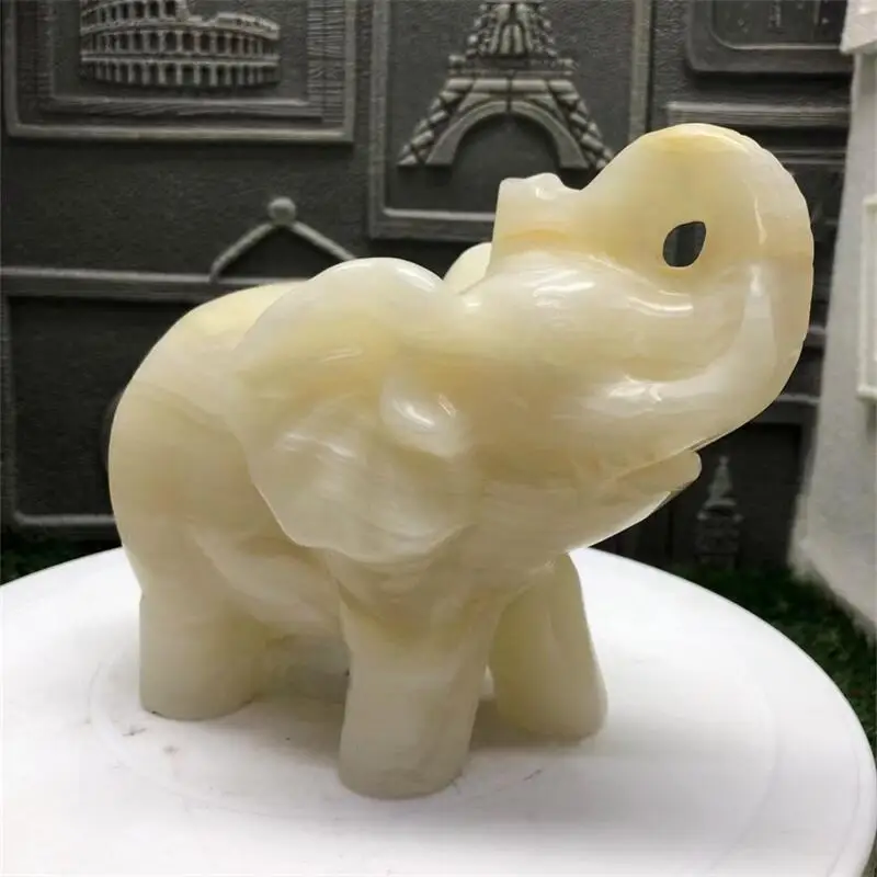 Natural Sunstone Elephant Statues Crystal Animal Cute Carving Figurine For Christmas Home Decoration Gift 1PCS 20x15x10CM