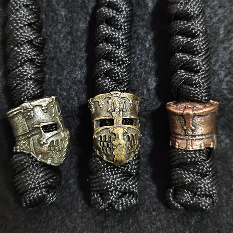 Paracord Pendants Brass Alloy Spartan Warrior Helmet Knife Beads DIY Handmade Woven Lanyard Car Keychain Outdoor EDC