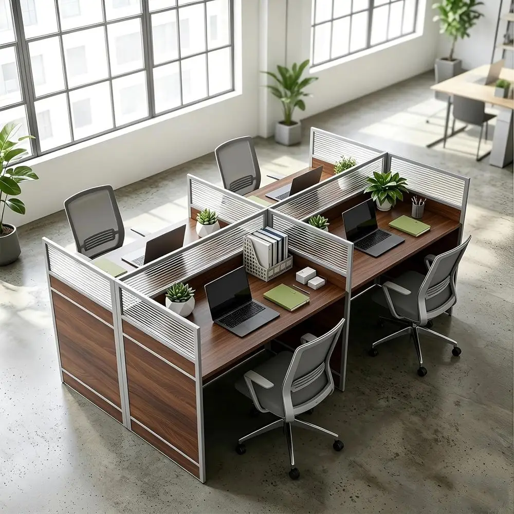 

4-Person Office Cubicles with Soundproof Dividers, Cable Management, and Storage for Modern Workspaces and Call Centers