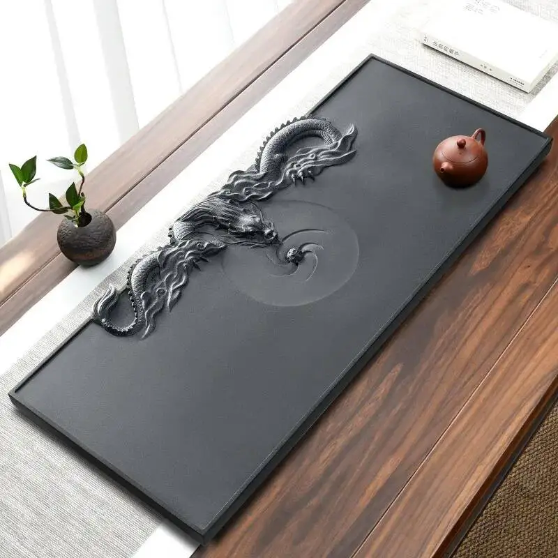 Stone Serving Tea Tray Drainage Rectangle Big Chinese Black Serving Coasters Tea Tray Hospitality Ceremony Bandejas Teaware