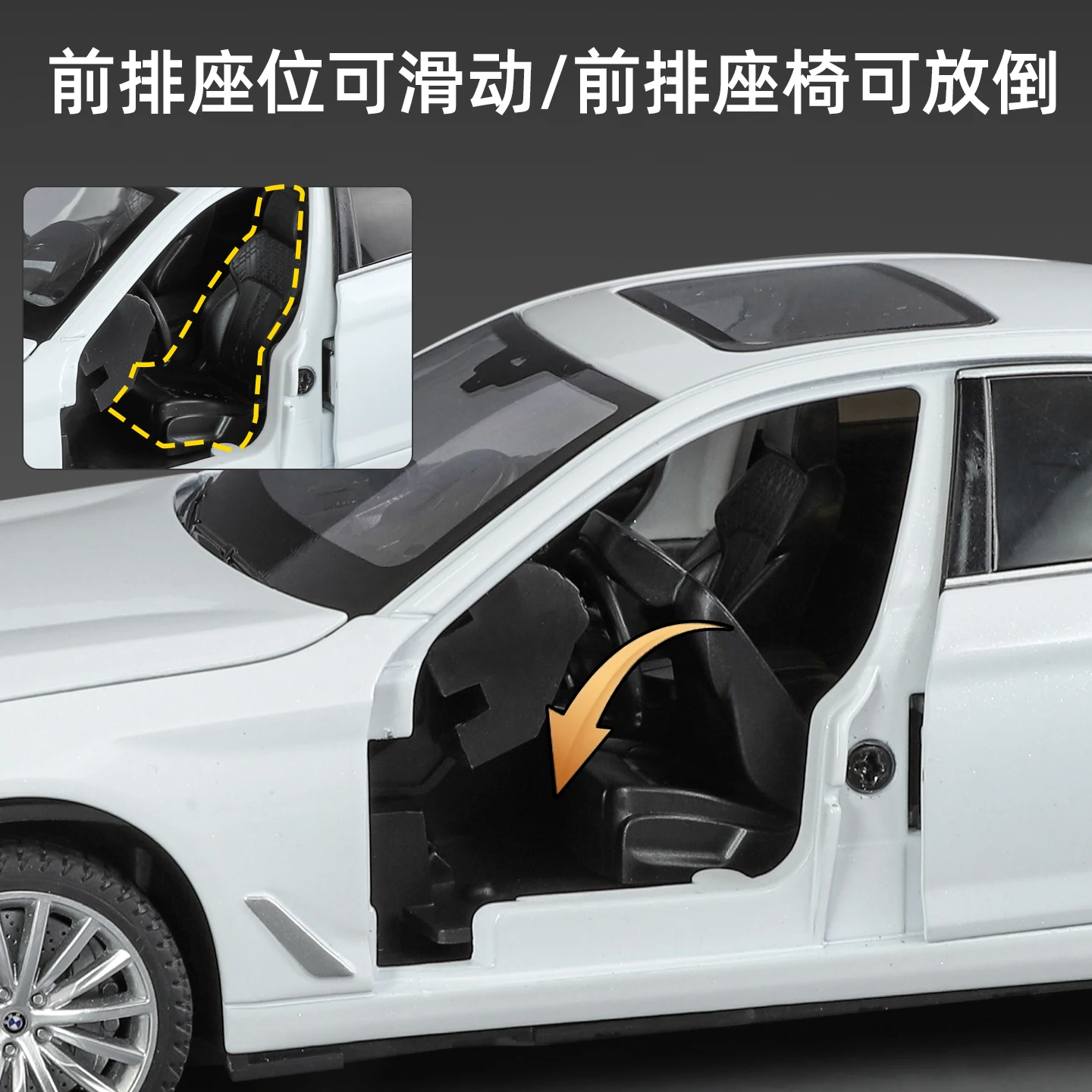 Offiziell autorisiertes BMW 530-Legierungsdruckguss-Klassikautomodell im Maßstab 1:24, Sound, Licht, zurückziehbar, Kindergeschenk, Spielzeug zum Sammeln