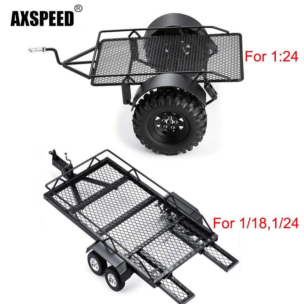 

AXSPEED Metal RC Trailer Hopper Frame Simulation/Hitch Mount Trailer with Dual Tracks for 1/18 1/24 RC Car Axial SCX24 TRX4M