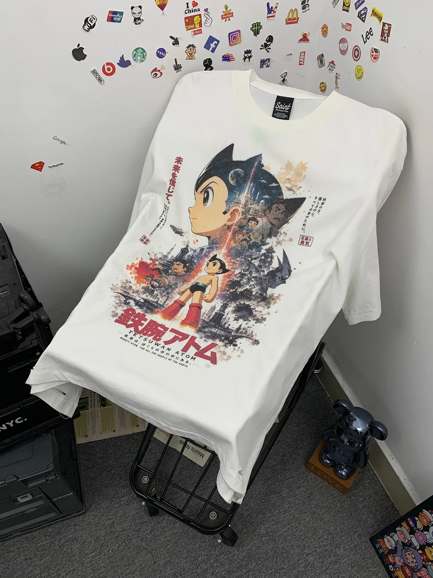 Washed Heavyweight Cartoon Anime Hole Punch Loose Short Sleeve T-Shirt Unisex Casual Breathable Cotton round Neck Tee
