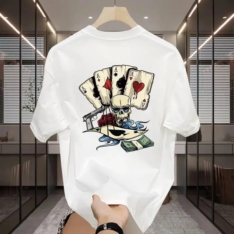 

Summer Men's 100% Pure Cotton Print Poker Cards Cat Round Neck T-shirt Clothes Size S-4XL Motorcycle Tees Top Unisex