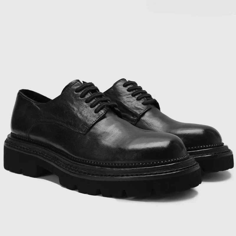 

Double Layered Deconstruction Sole Derby Shoes for Men's Horsehide Hand Sewn Height Increasing Shoes Wide Version Big Toe Shoes