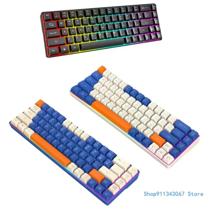 Compactly Mechanical Gaming Keyboard 68Key with LED Backlits Clear Letter for Office Home Use for Typing Gaming Drop shipping