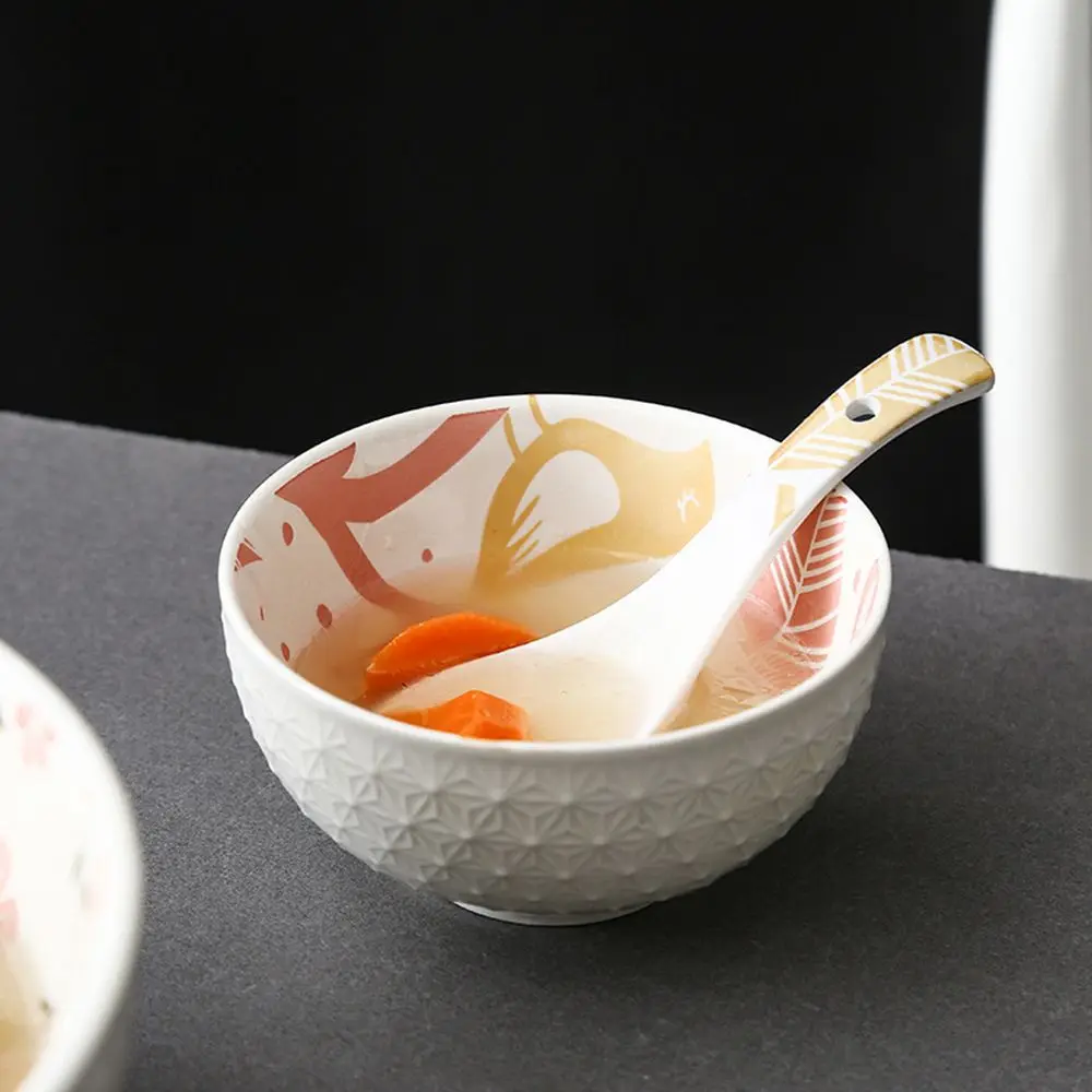 Creative Japanese Style Ceramic Hand-painted Soup Spoon Home Restaurant Retro Simple Tableware Decoration Drink Soup Spoon