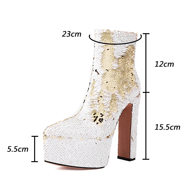 Ronticool-Bottes de rinçage brillantes à plateforme pour femmes, talons épais unisexes, Parker pointu, magnifique vert, argent, chaussures de soirée, taille 3-10.5