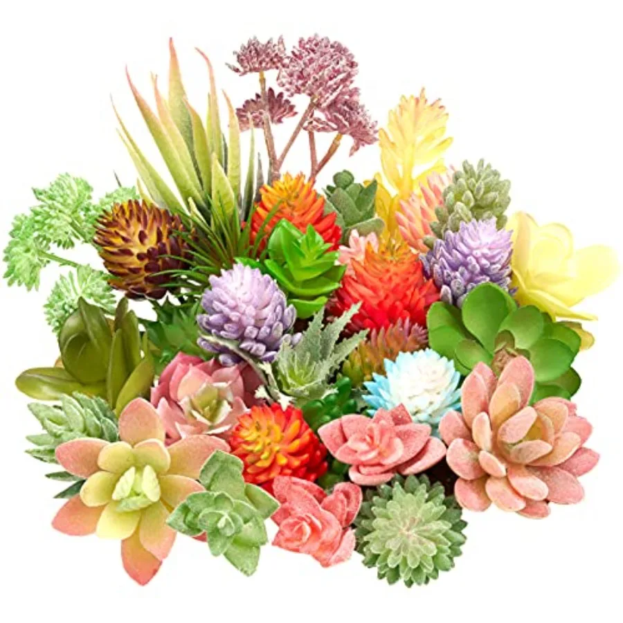 

32 Pieces Mini Artificial Succulents Unpotted Realistic Artificial Fake Plants Colorful Faux Succulents Small Cactus Plants for