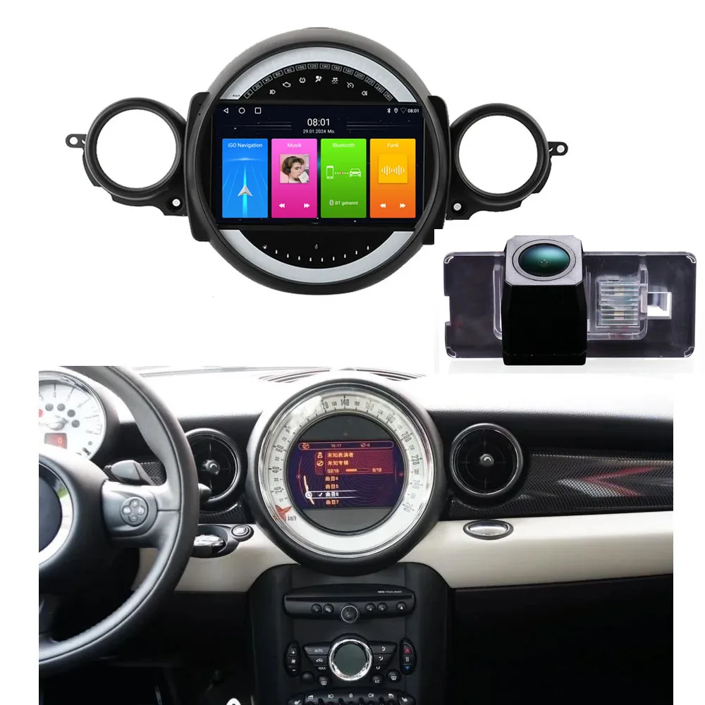 Android 9” car radio with carplay GPS Navigation + HD reverse camera for BMW Mini Clubman R55 Cooper S John Cooper Works One D