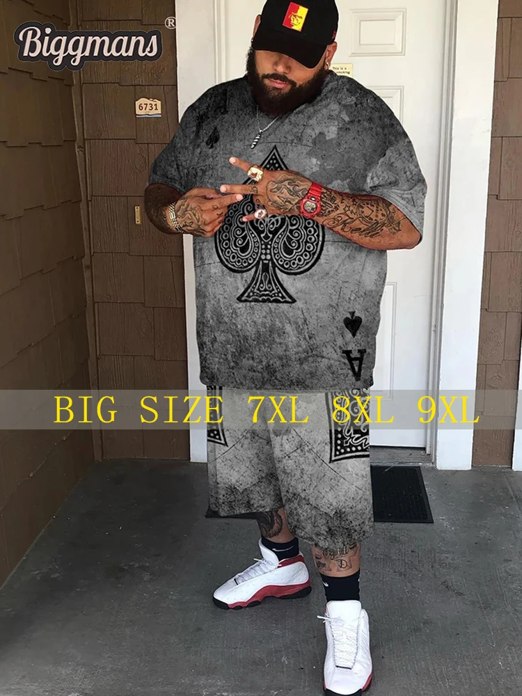 

Biggmans Plus Size for Men's Clothing Poker Queen A Print Casual Sleeve Pattern Gray Short Sleeves Shirt Big and Tall L-9Xl