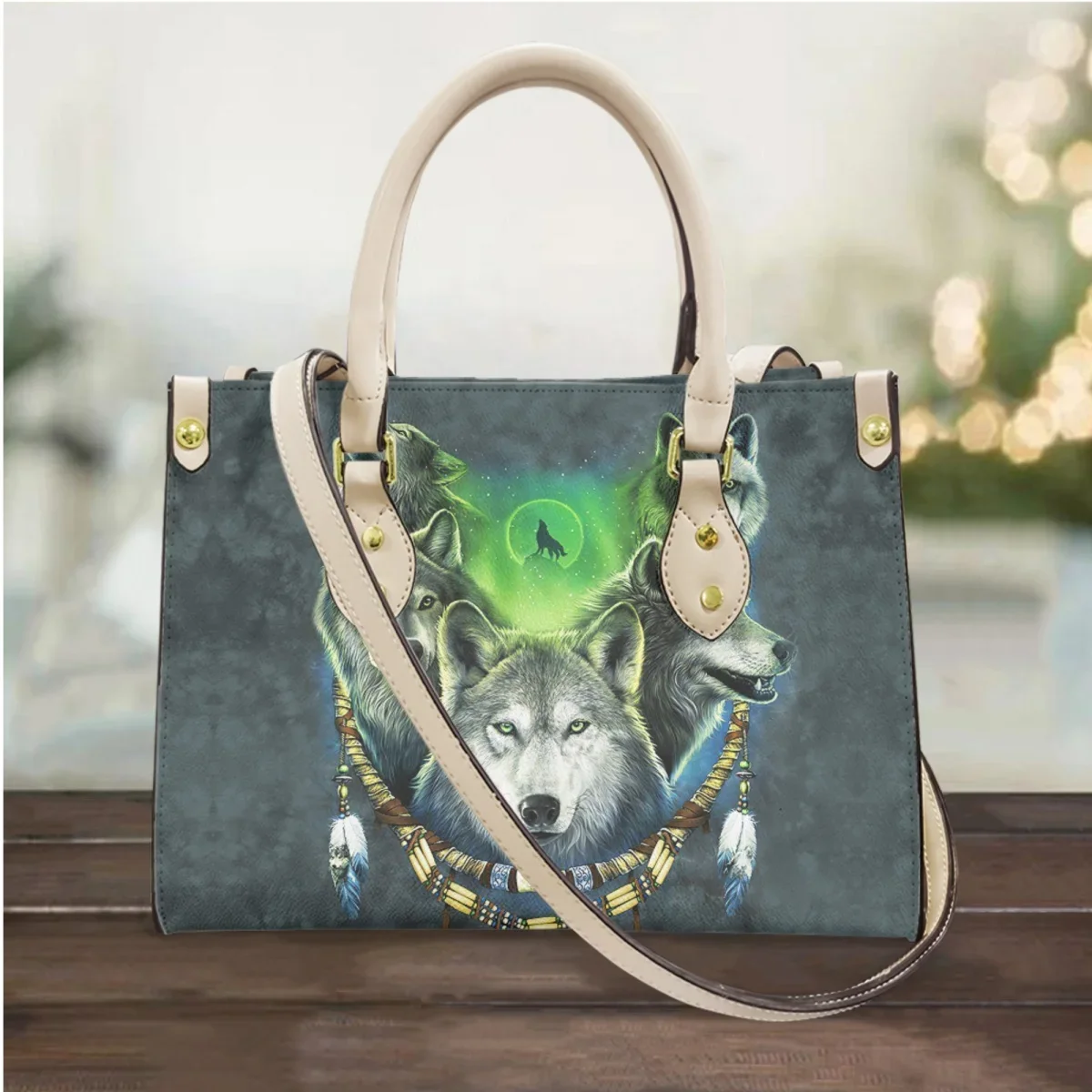 

Tribal Wolf Head Design Female Cross Body Bags Pu Leather Vintage Handbag 2023 Ladies Street Fashion Messenger Bag Office Worker