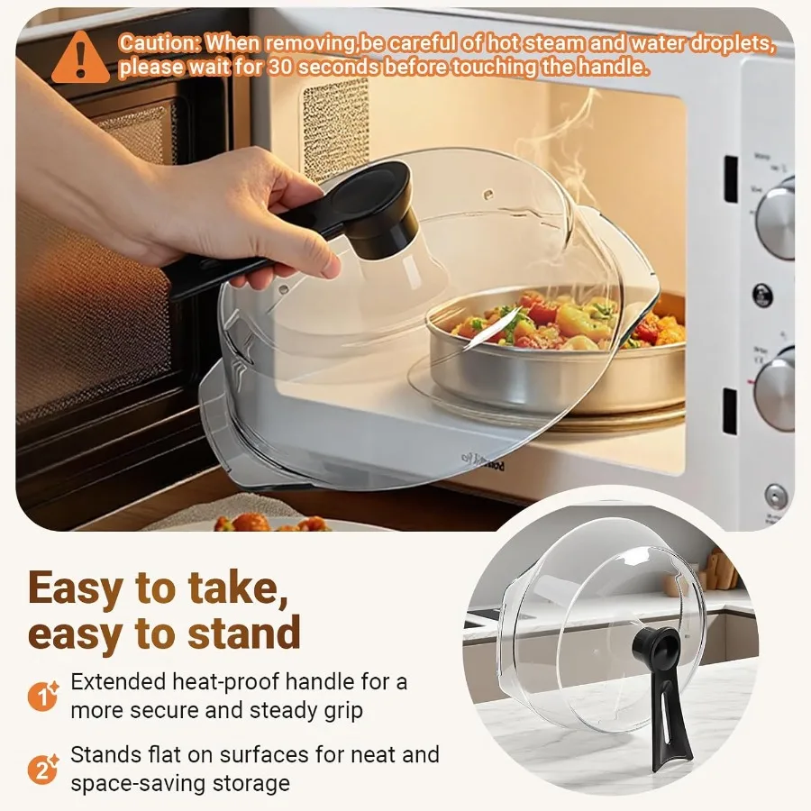 غطاء زجاجي لترشيش الميكروويف مع مقبض واقف لحماية الطعام، آمن للاستخدام في غسالة الأطباق، تصميم آمن للطعام، ميكروويف شفاف Pla #3