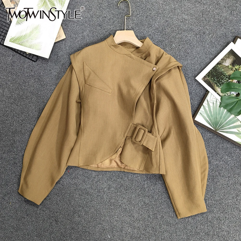 

TWOTWINSTYLE Стильные свободные трендовые куртки для женщин с воротником-стойкой, длинными рукавами, осенние повседневные куртки для вечеринок, женские, новинка KJA533422