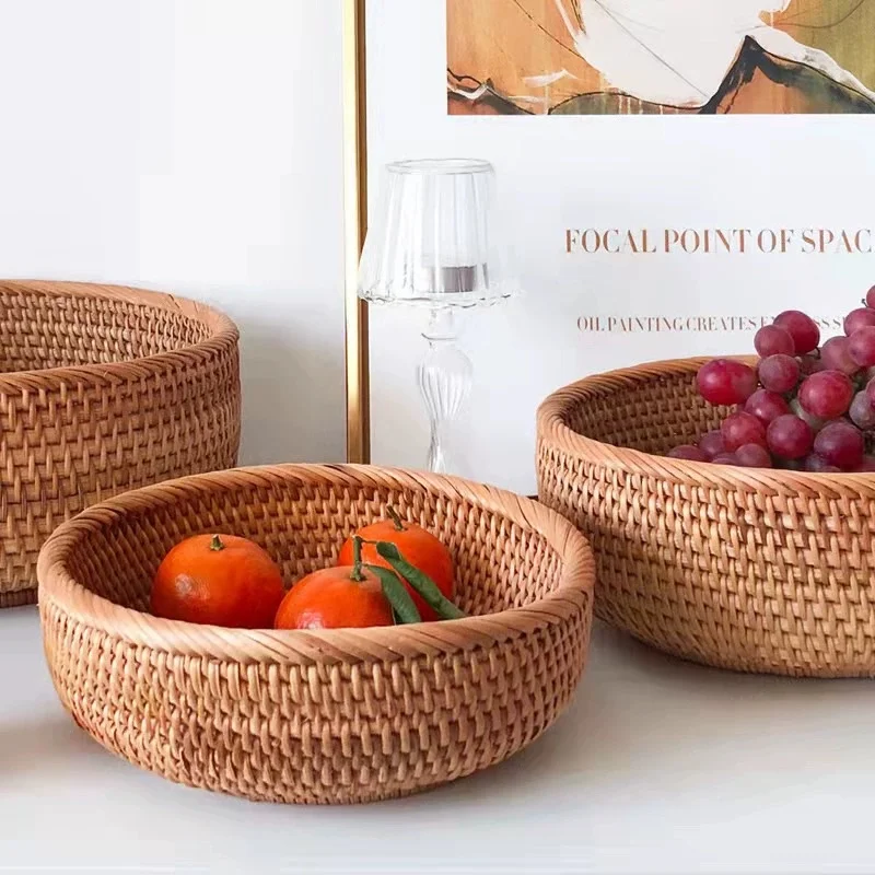 

Hand-Woven Rattan Basket, Creative Natural Fruits Basket, Retro Style Storage Basket