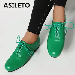 ASILETO Brand 2024 New Concise Women Flats punta tonda Lace Up Plus Size 43 44 45 Soft Daily Female Casual Brogue Shoes Spring