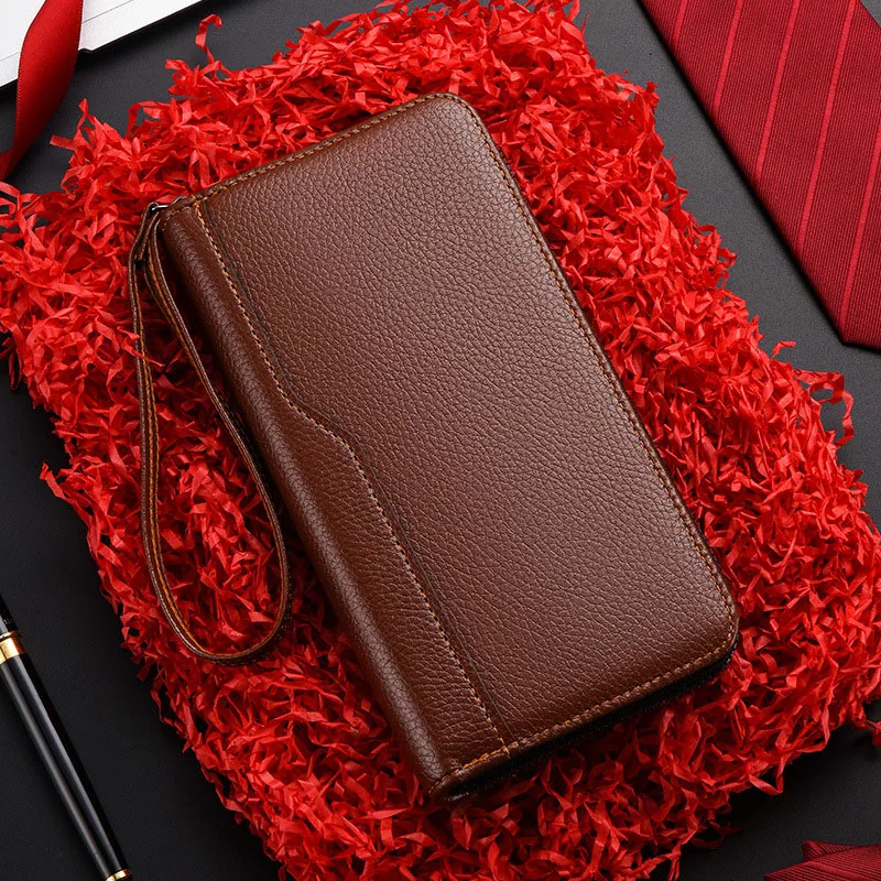 Carteras Vintage para hombre, bolso largo de cuero PU, tarjeteros de mano cerrados con cremallera, cartera práctica duradera de alta calidad