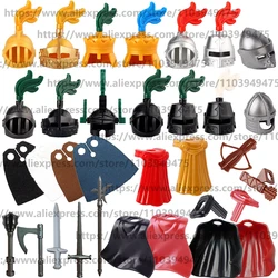 Medieval Military Building Blocks Roman Soldiers Castle Knights Weapon Accessories Feather Helmet Cloak Sword Crossbow Brick Toy