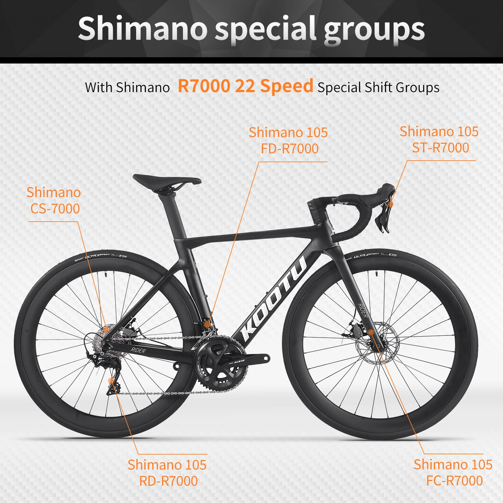 KOOTU Anniversary Special Full Carbon Fiber Road Bike Adult Cross Country Bike Racing Bike SHIMANO R7000 22-Speed ​​Components