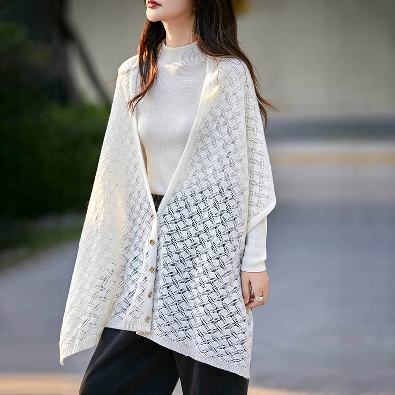 

ZOCEPT 2025 Новая женская модная шаль из чистой шерсти, полая клетчатая однотонная вязаная шаль, шарф, женские модные аксессуары