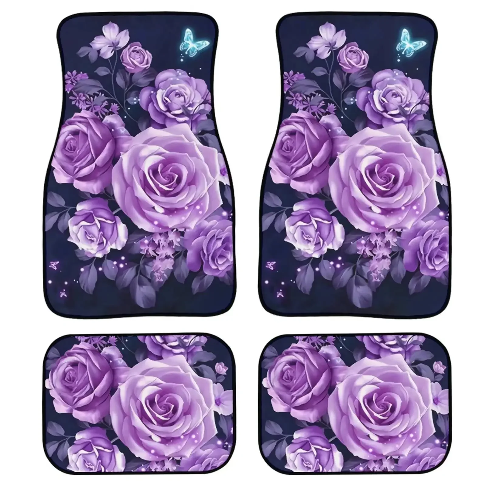 Colorful Butterfly Cars Mats Car Floor Mats Anti-Slip Rubber Backing Carpets Universal Fit Sedan RV SUV Front Rear Foot Mats