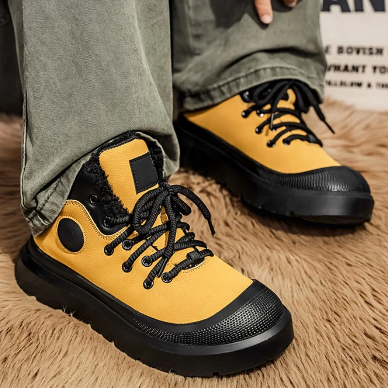 Новые повседневные профессиональные противоскользящие походные туфли с четырехсезонным цветным нескользящим флисом с круглым носком и теплым шнуровкой