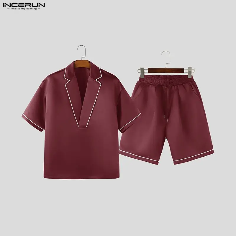

Men's Sets Patchwork V Neck Short Sleeve T Shirt Shorts 2 Piece Sets Streetwear Summer Fashion Men's Matching Sets S-5XL INCERUN