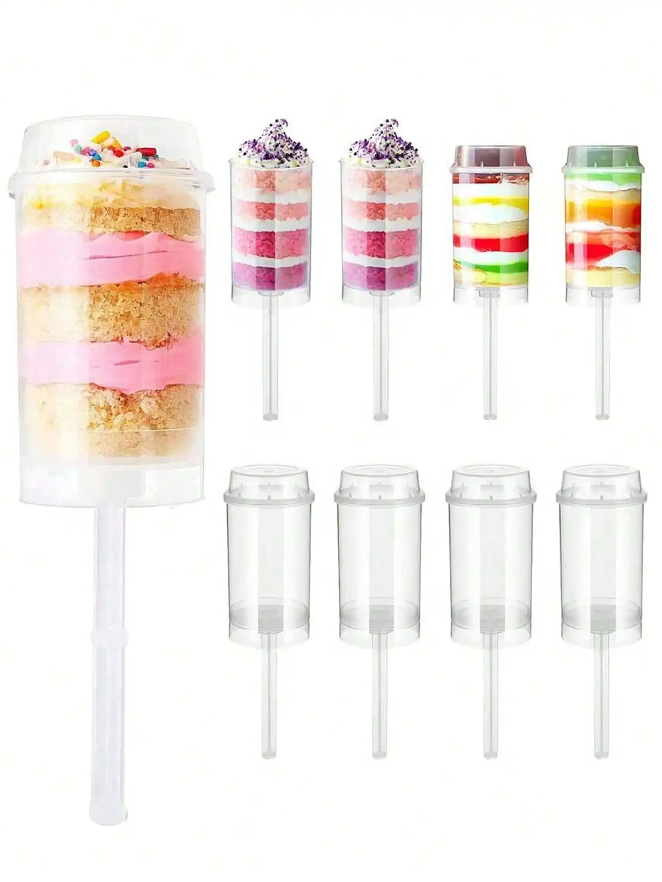 5/10pcs Push Up Cake Shooter Round Shape Clear Cake Holders Push Pops Plastic Containers with Lids for Ice Cream Baking Molding