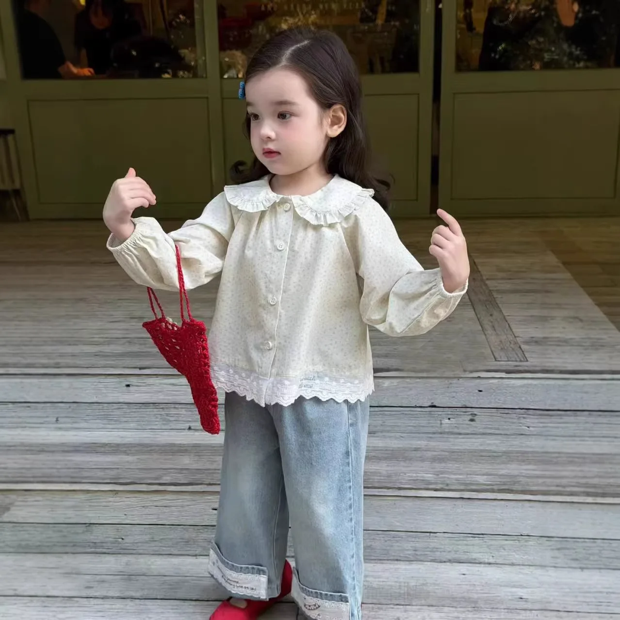 Girls' Shirt 2026 Spring New Korean Version Foreign Style Children's Floral Doll Collar Lace Shirt Baby Clothes