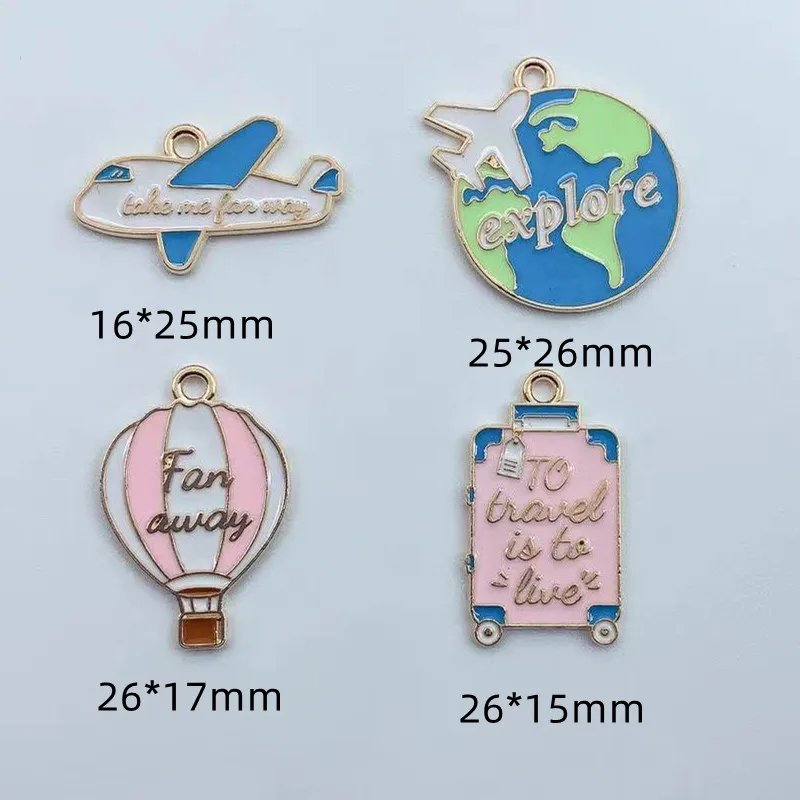 10pcs Enamel Hot Air Balloon Aircraft explore Charms for Jewelry Making Floating Earring Pendant Bracelet Necklace Diy Findings