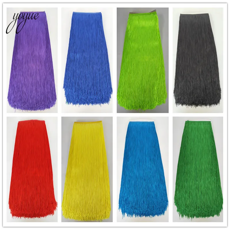 YOYUE 2-10 Yards 100CM Long Lace Fringe Trim Tassel Fringe Trimming For Diy Latin Dress Stage Clothes Accessories Lace Ribbon