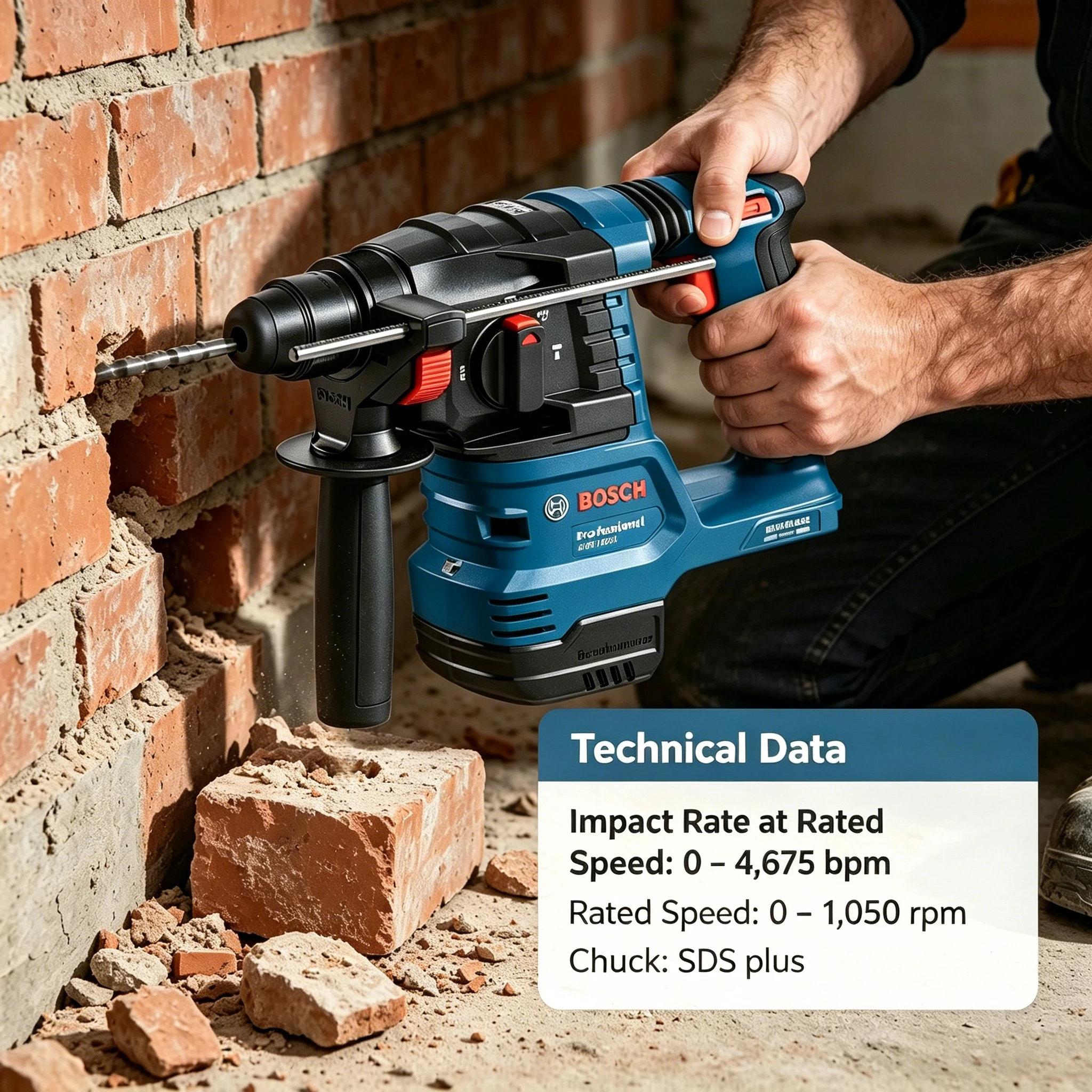Portable BOSCH GBH185-LI Wireless Rotary Hammer Ergonomic Grip Adjustable Depth Ruler Engineering Power Drill