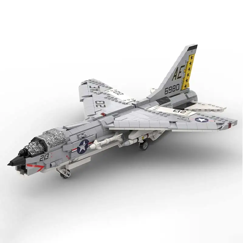 MOC F-8 Crusader Fighter Building Blocks Naval Combat Equipment Mini Model Set Plane Toys Bricks Children's Puzzle Gifts