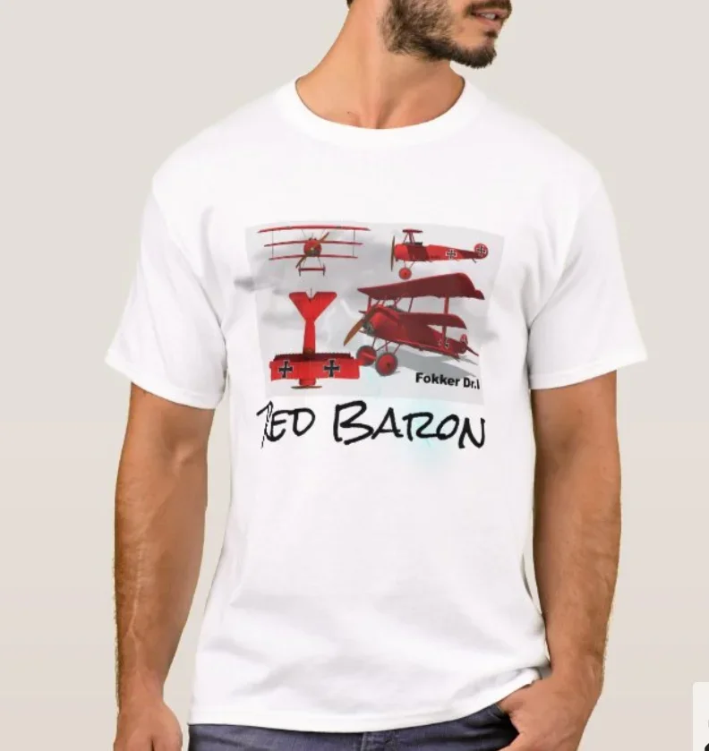 Red Baron's Fokker Dr 1 Triplane Fighter Aircraft T-Shirt Size S-5XL 100% Cotton O-Neck Short Sleeve Summer Casual Mens T-shirt