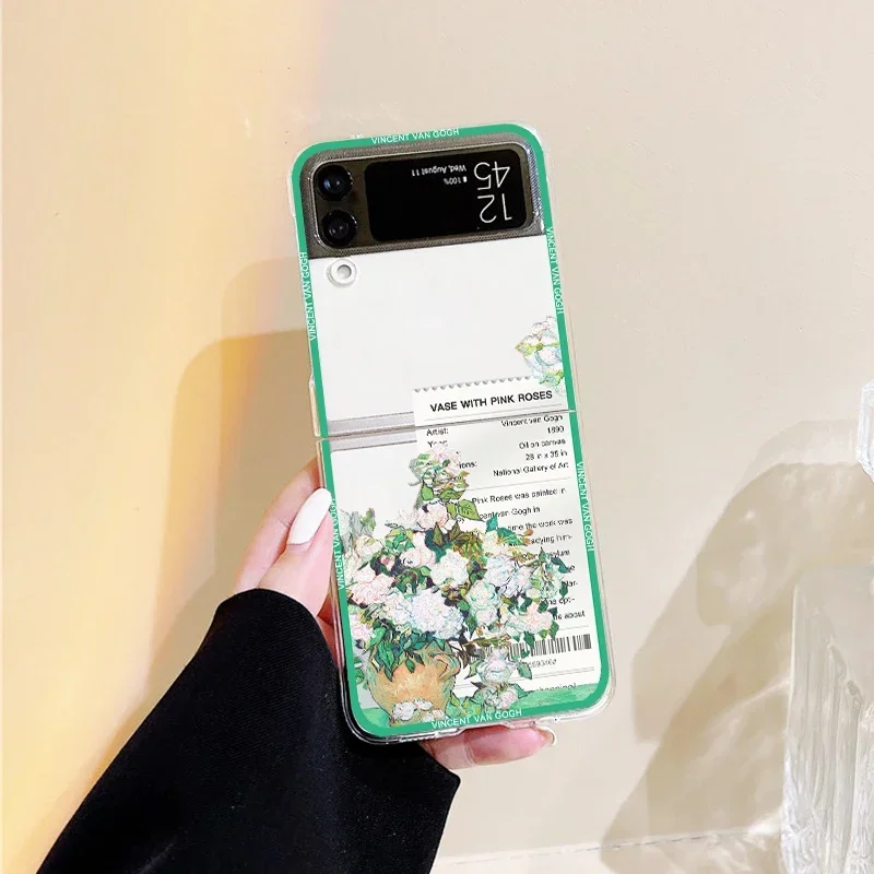Retro Art Van Gogh Oil Painting Phone Case For Samsung Galaxy Z Flip 6 5 4 3 For Samsung Flip6 Hard Crystal Shell Cover Fundas