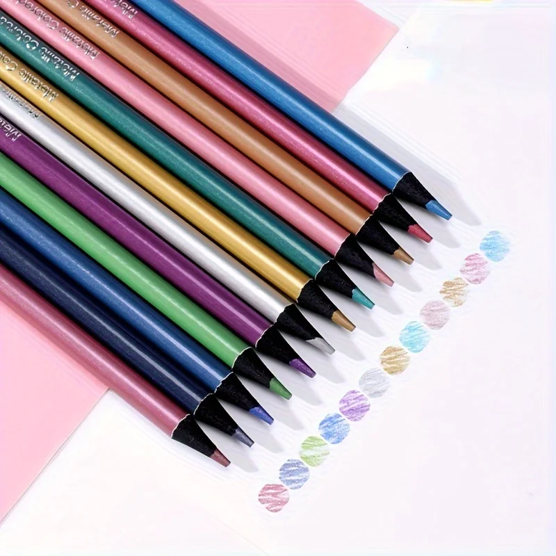 12 Color Metallic Colored Pencils Drawing Sketching Set Coloring Colour Pencils Brutfuner Profession Art Supplies For Artist image 2