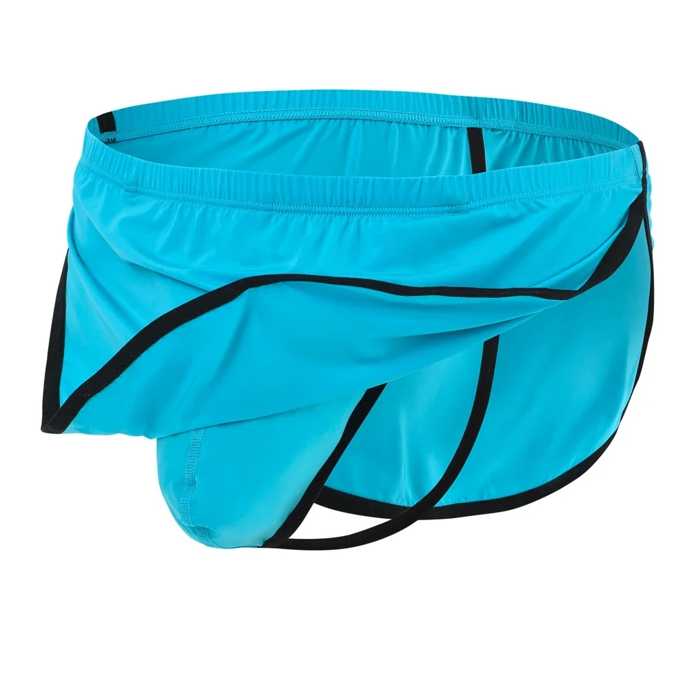 Jinshi Men's Boxers G-String Backed Pouch Thongs with Skirting Sexy Sleep Shorts Silky Pajama Underwear Split Side